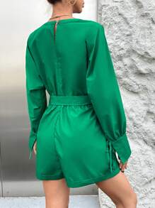 SHEIN Essnce Notched Neckline Drop Shoulder Belted Romper