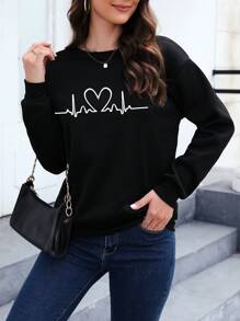 INAWLY Bluza z nadrukiem w kształcie serca, z odsłoniętymi ramionami, bluzki z długim rękawem
