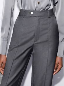 BizChic Solid Fold Pleated Suit Pants Without Belt - Grey - View 8