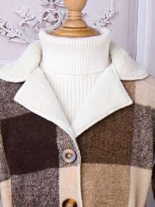 SHEIN 女小童1入組格紋印花毛絨內襯腰帶外套 - 彩色 - 查看 4