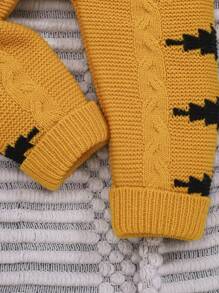 SHEIN Bebé niño Mono con patrón de dibujos animados con botón delantero con capucha tejido de cable - Amarillo - Ver 4