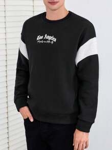 RueChic Men Letter Graphic Contrast Panel Drop Shoulder Sweatshirt - Black - View 1