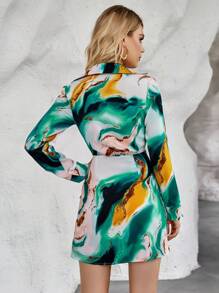 SHEIN Privé 圖案印花交疊領洋裝 - 彩色 - 查看 5