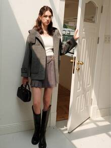 Drop Shoulder Pocket Patched Overcoat - Grey - View 5