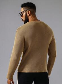 Manfinity LEGND Men Solid Ripped Drop Shoulder Sweater - Camel - View 2