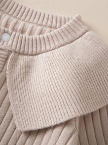 Đứa bé gái Nút phía trước Đồ đan Ribbed Áo liền quần - Màu Khaki - Xem 4