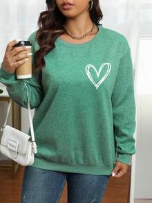 Calvaya Plus Heart Print Drop Shoulder Sweatshirt - Mint Green - View 4