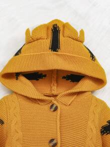 SHEIN Bebé niño Mono con patrón de dibujos animados con botón delantero con capucha tejido de cable - Amarillo - Ver 3