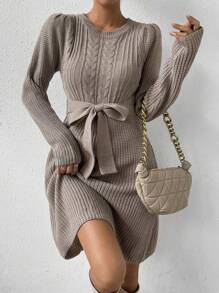 Chiquease Xoắn Dan Thắt lưng Đầm Áo len - Màu nâu  Mocha - Xem 1