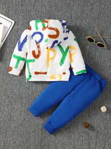 Baby Boy Letter Graphic Hoodie & Sweatpants - Blue - View 2
