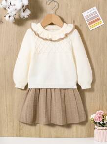 SHEIN Áo len dài tay có viền xếp nếp cho bé gái & Váy đan xếp li - Nhiều màu - Xem 1