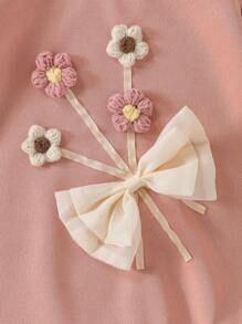 Young Girl Floral & Bow Decor Sweatshirt - Pink - View 5