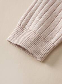 Đứa bé gái Nút phía trước Đồ đan Ribbed Áo liền quần - Màu Khaki - Xem 3