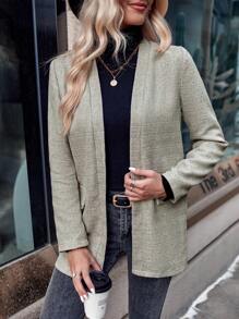 SHEIN Clasi Blazer con parte delantera abierta - Caqui - Ver 1