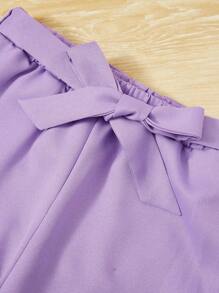 SHEIN Leap Crew 女大童人像圖案蝙蝠袖T恤&腰帶長褲 - 紫色 - 查看 4