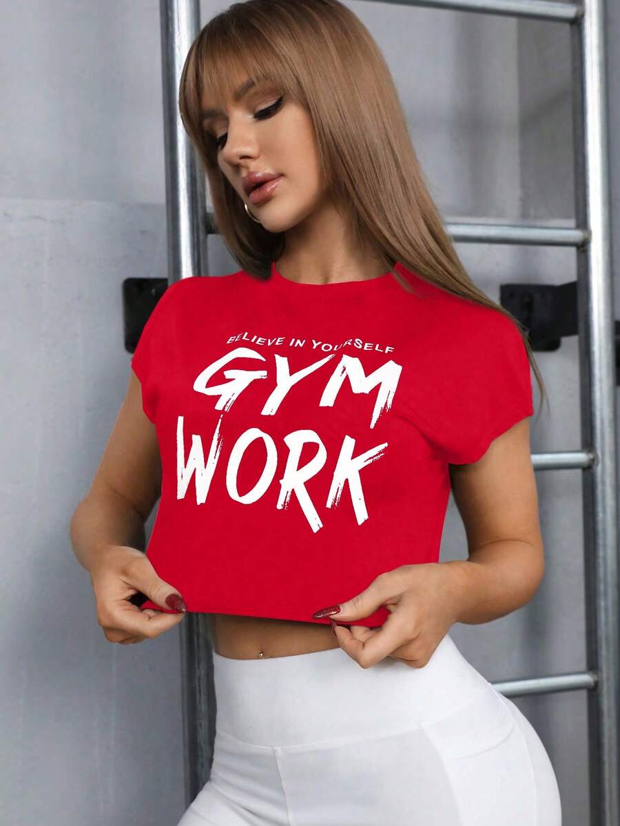 SHEIN Street Sport Áo Tees & Tanks  Thể thao Nữ Slogan - Đỏ - Xem 1
