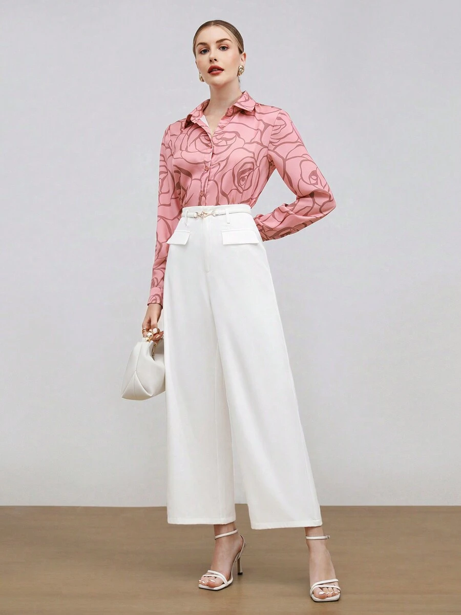 BizChic High Waist Flap Detail Wide Leg Pants - White - View 1