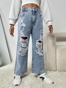 Tween Girl Ripped Wide Leg Jeans