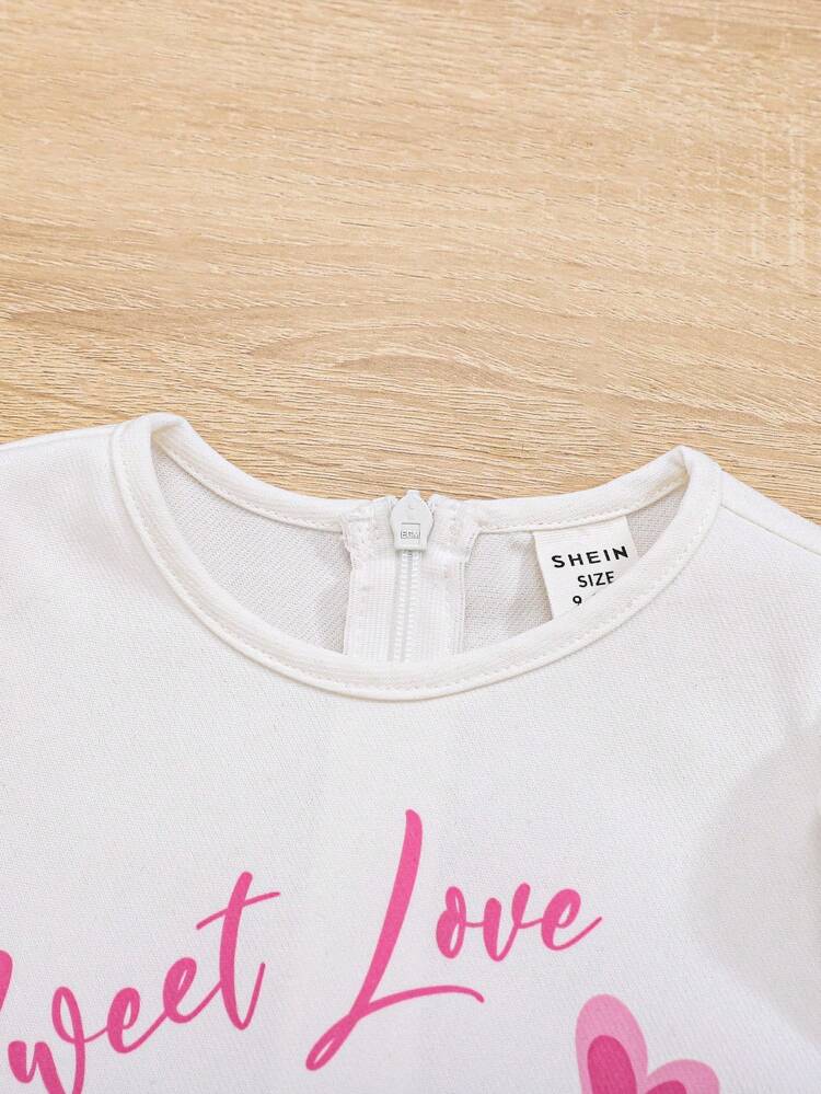 Baby Girl Cartoon & Slogan Graphic Lantern Sleeve Dress