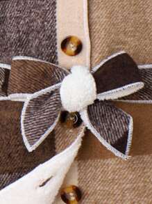 SHEIN 女小童1入組格紋印花毛絨內襯腰帶外套 - 彩色 - 查看 5