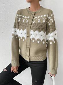 SHEIN Unity 幾何圖案開襟衫 - 卡其色 - 查看 4