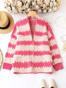 Calvaya 大碼撞色落肩袖開襟開衫 - 玫紅色 - 查看 1