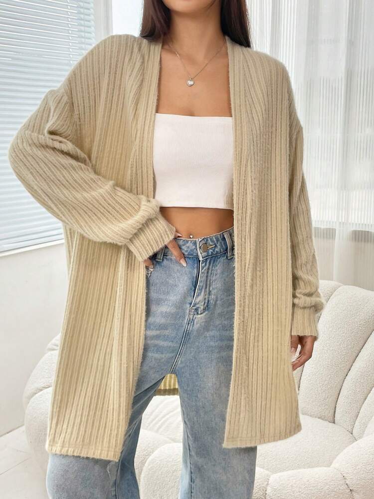 Drop Shoulder Open Front Coat