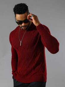 Manfinity Homme 男士素色圓領套頭毛衣 - 酒紅色 - 查看 4