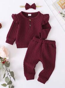 女嬰荷葉邊衛衣和衛褲和頭巾 - 紅色 - 查看 1