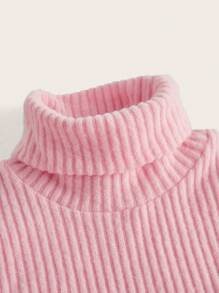 SHEIN Qutie Chất rắn Cổ cao Đồ đan Ribbed Áo ba lỗ - Màu Hồng baby - Xem 3
