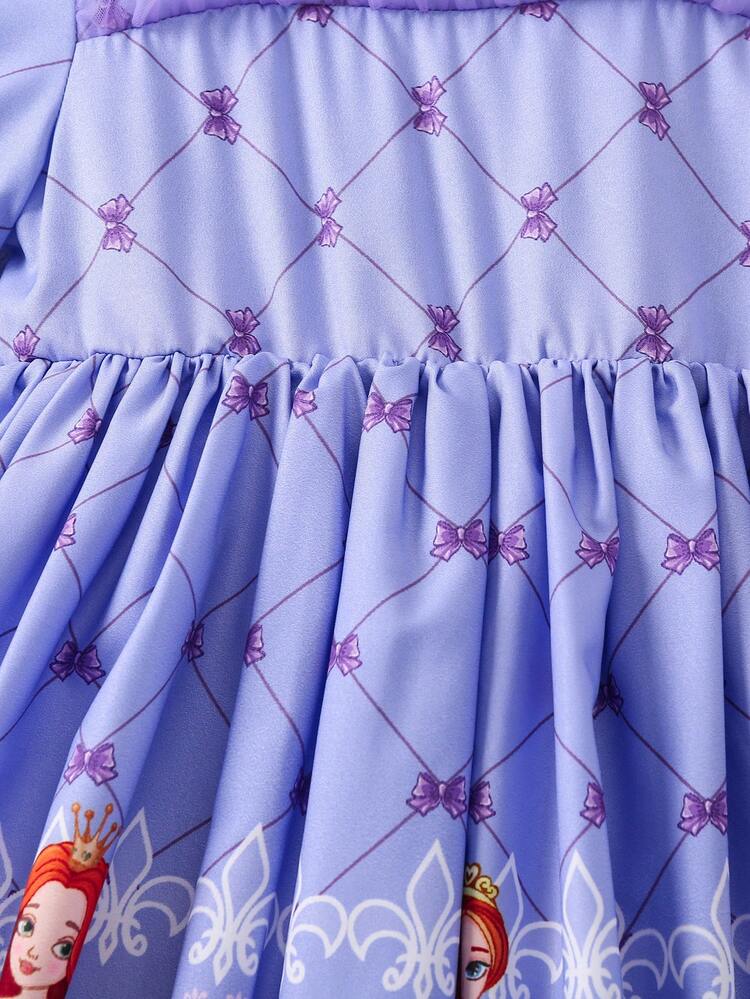 Young Girl Bow & Figure Graphic Flounce Sleeve Dress