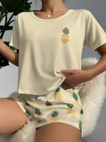 Pineapple Print Tee & Shorts PJ Set / Pajama Set