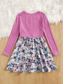 SHEIN Chica Joven Vestido con estampado de mariposa con lazo delantero