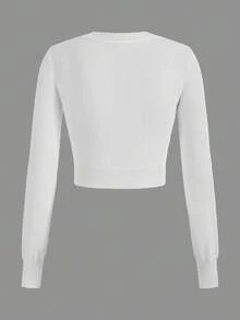 SHEIN Qutie Letter Pattern Crop Sweater - White - View 2