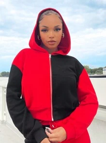 SHEIN SXY Hai âm Thả vai Dây kéo Áo hoodie ngắn - Nhiều màu - Xem 4