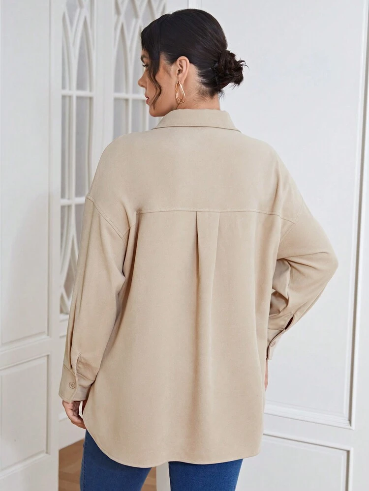 Plus Solid Button Front Drop Shoulder Coat