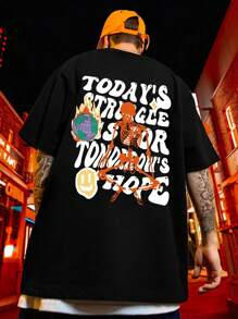 Manfinity LEGND Hombres talla grande Camiseta esqueleto con con estampado de slogan - Negro - Ver 1