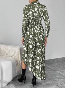 SHEIN Privé con estampado bajo asimétrico Blusa & Falda - Verde - Ver 2