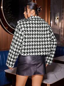 SHEIN Unity Áo khoác lông giả cỡ lớn dành cho nữ, áo khoác lông xù họa tiết kẻ caro - Đen và trắng - Xem 2