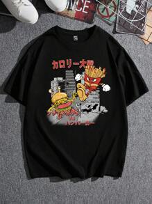 Manfinity RebelGame 男士大码卡通&日文字元圖案T恤 - 黑色 - 查看 1