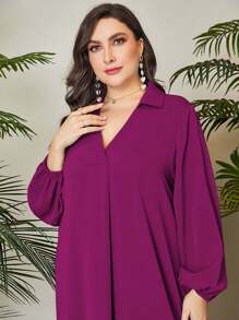 Mulvari Plus Solid Lantern Sleeve Dress Maxi Women Outfit Fall Cloth For Women