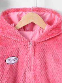SHEIN Tween Girl Letter Patched Detail 3D Ear Design Hooded Jacket Without Sweater - Pink - View 3