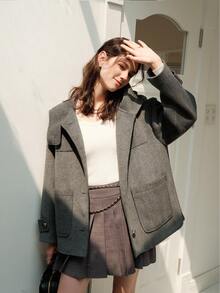 Drop Shoulder Pocket Patched Overcoat - Grey - View 6