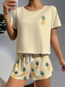 Pineapple Print Tee & Shorts PJ Set / Pajama Set