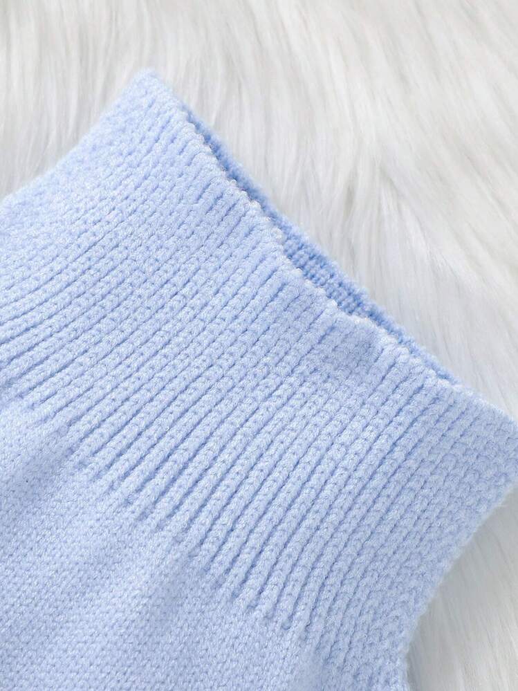 SHEIN Bebezinha Sólido Botão Frontal Cardigans & Calças de Tricô - Azul bebê - Visão 3