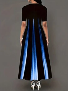 Color Block Hidden Pocket Dress - Black - View 2