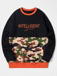 RueChic Men Camo & Letter Graphic Contrast Trim Sweatshirt - Multicolor - View 1