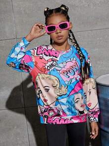 SHEIN 女大童波普藝術圖案落肩袖套頭衫 - 彩色 - 查看 6