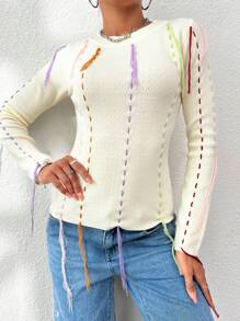 Lunelith SHEIN Lunessa Stitch Detail Sweater Knit Pullover Fall Winter Outfit