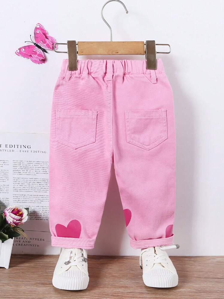 Casual Loose Fit Vacation Style Cute Printed Baby Girls' Straight Leg Jeans